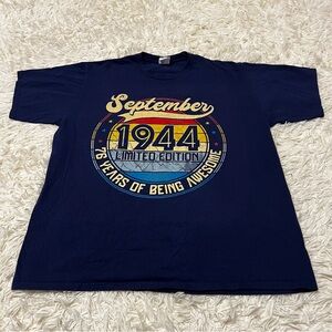 September 1944 Men’s Blue T Shirt Crew Neck Short Sleeve Blue XL Cotton Retro